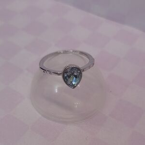Sterling Silver Teardrop Blue Crystal Ring - Size 8